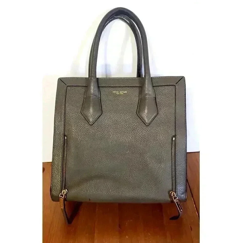 Henry Bendel genuine pebble leather tote bag large taupe in color